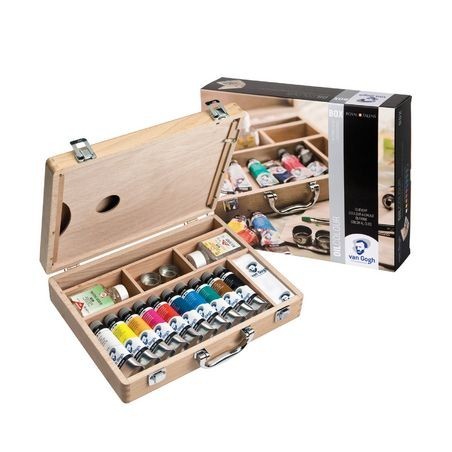 Coffret peinture à l’huile Van Gogh en bois : 10 couleurs essentielles + médiums, pinceaux et palette pour bien démarrer.
