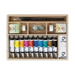 Coffret peinture à l’huile Van Gogh en bois : 10 couleurs essentielles + médiums, pinceaux et palette pour bien démarrer.