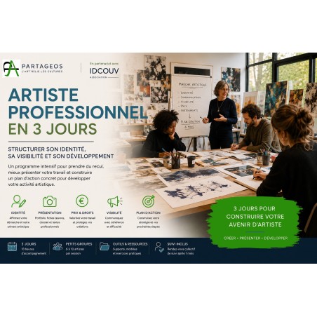 Programme de trois jours pour structurer et développer son activité d’artiste avec Partageos et IDCOUV