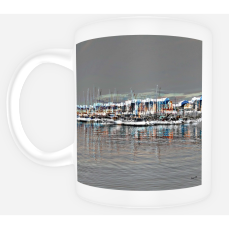 Mug blanc 445 ml en céramique, orné de l’œuvre "Paisible" de Carolin | partageos.shop